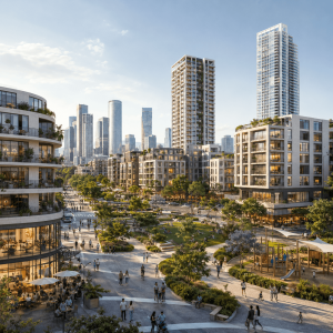 הצגת הדמיה לרעיון של מתחם תעש השלום בתל אביב